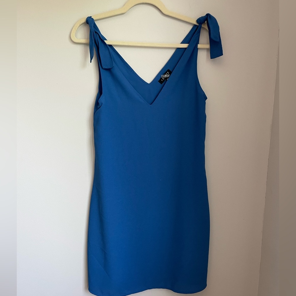 Blue Tie V Neck Dress